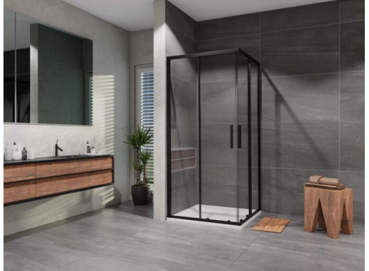 Sprchový kút Element Black štvorec posuvný 90×90 cm, číre sklo