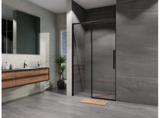 Sprchové dvere Lusso Slim Black posuvné 100 cm, číre sklo