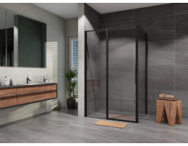 Sprchový kút Lusso Slim Black obdĺžnik otvárací 100×80 cm, číre sklo
