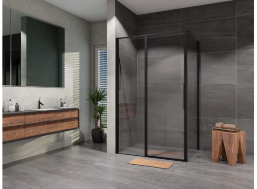 Sprchový kút Lusso Slim Black obdĺžnik otvárací 100×80 cm, číre sklo