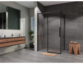 Sprchový kút Lusso Slim Black obdĺžnik posuvný 100×80 cm, číre sklo