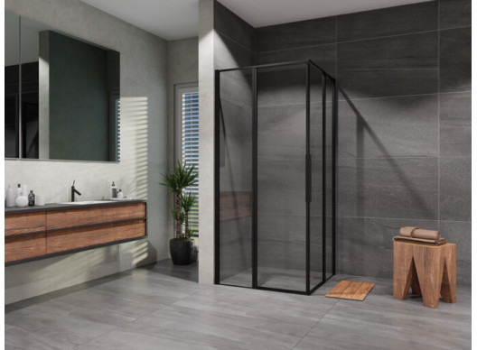 Sprchový kút Lusso Slim Black štvorec otvárací 90×90 cm, číre sklo