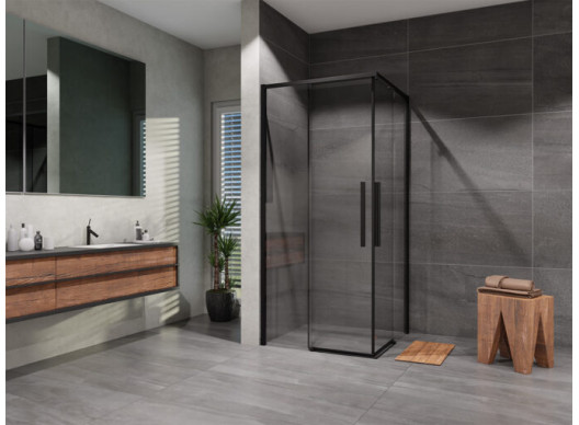 Sprchový kút Lusso Slim Black štvorec posuvný 90×90 cm, číre sklo
